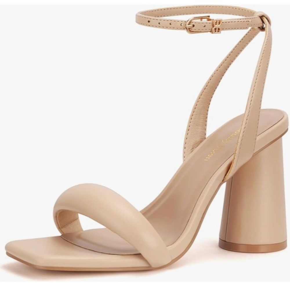 Nude Ankle-Strap Block Heel Sandals